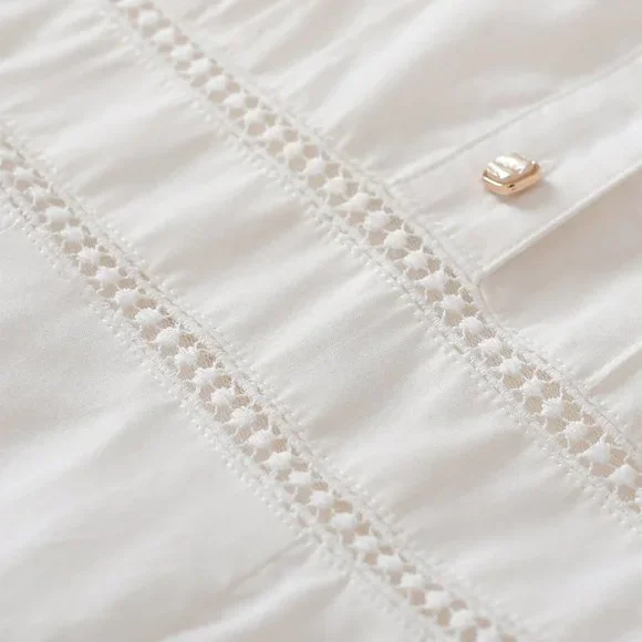 NEW — Simple Retro 100% Cotton Vintage White V-Neck Midi Victorian Dress - Picture 10 of 13